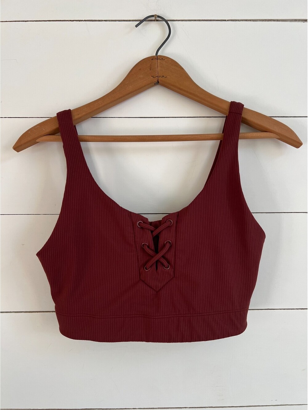 Women's JoyLab Lace Front Ribbed Sports Bra Brown Size Small Gym Yoga Athleisure